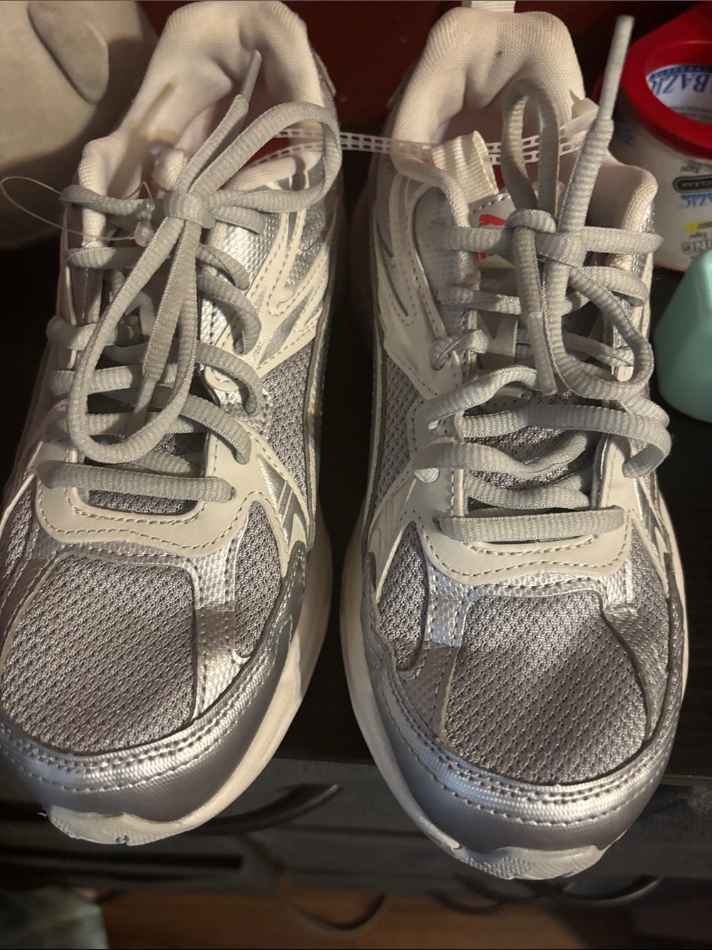 Puma Kids Silver and White Mesh Athletic Sneakers